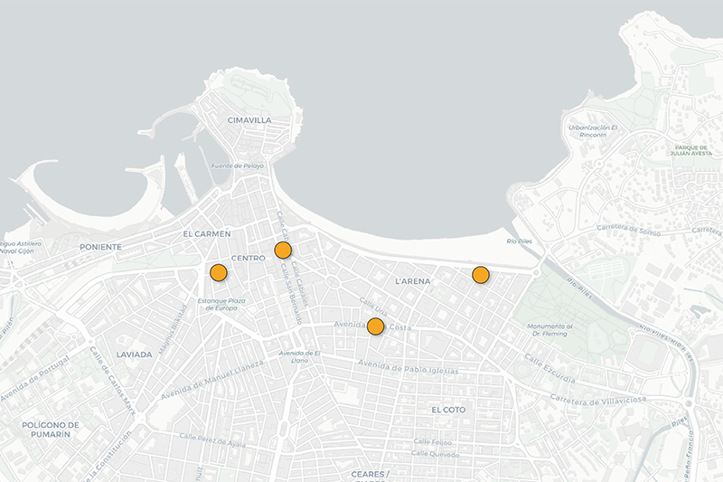 Mapa de ubicación de profesionales de terapia familiar en Asturias